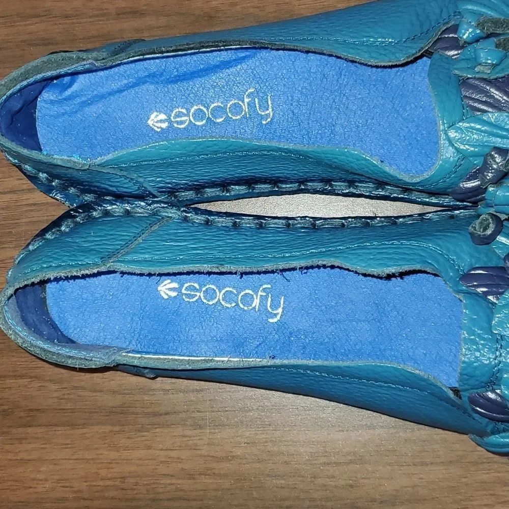 Socofy Blue Floral Leather‎ Slip-On Loafers Size 250 or 7½